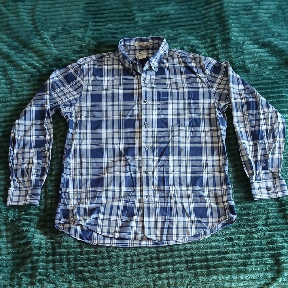L.L. Bean Men's Blue and White Checkered Shirt